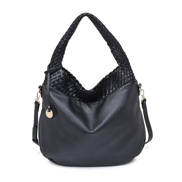 Maddie Black Woven Hobo Bag