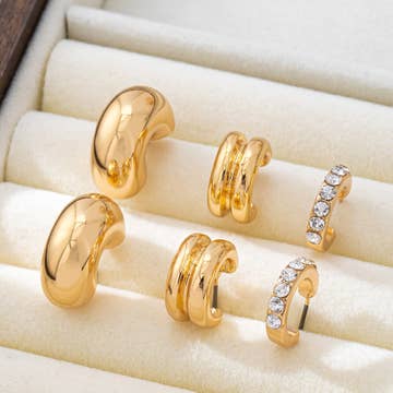 Rhinestone Double Puffy Hoop Trio