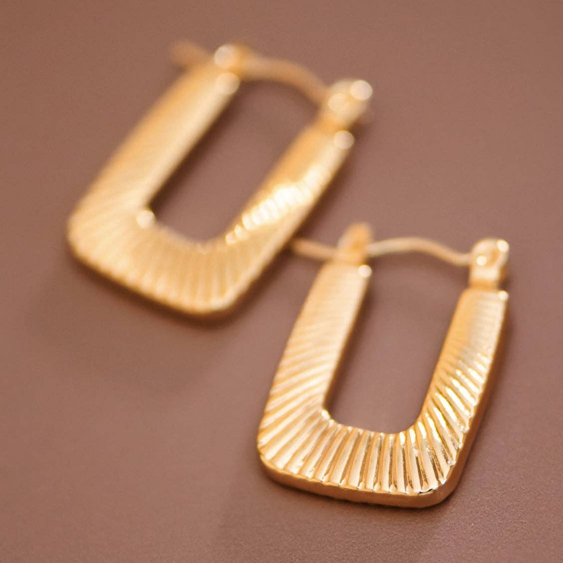 Gold Rectangle Drop Earrings