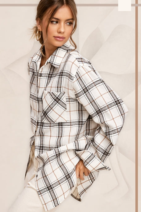 Encore Plaid Button Up (Bone)