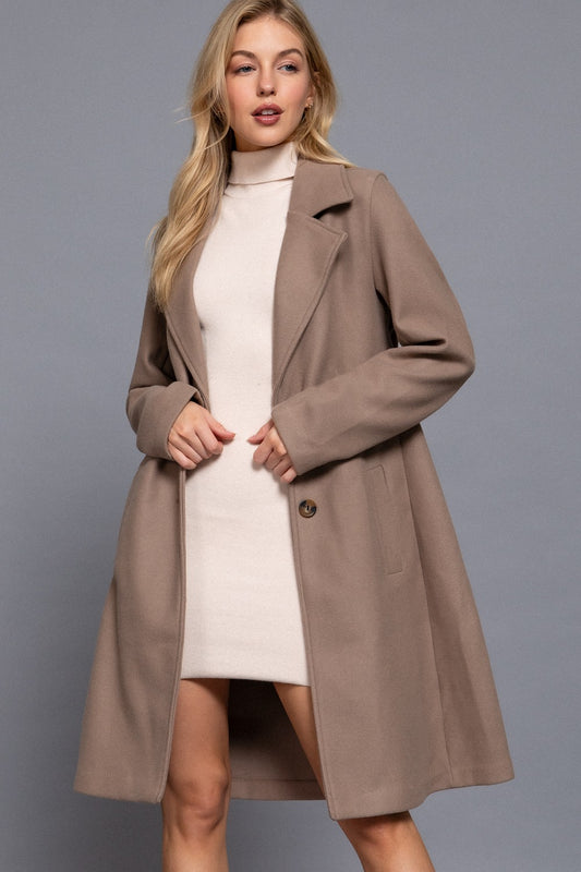 Long Sleeve A-Line Long Coat Khaki