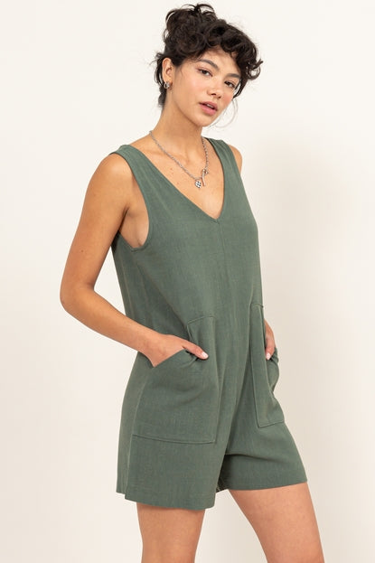 Grey Green Romper