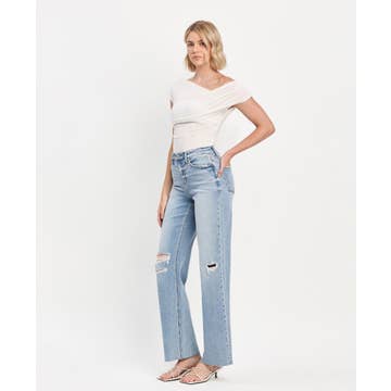 High Rise Raw Hem Wide Leg Jeans