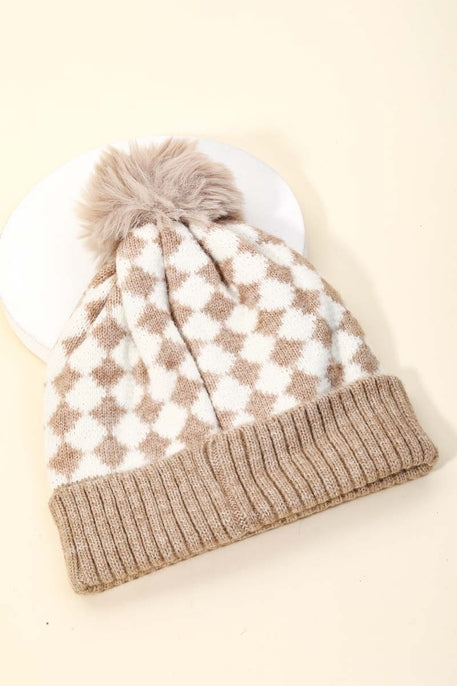 Checker Pom Beanie