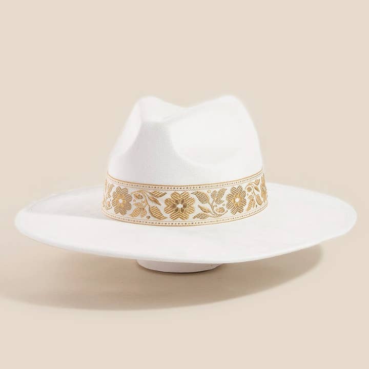 Flower Ribbon Ivory Fedora Hat