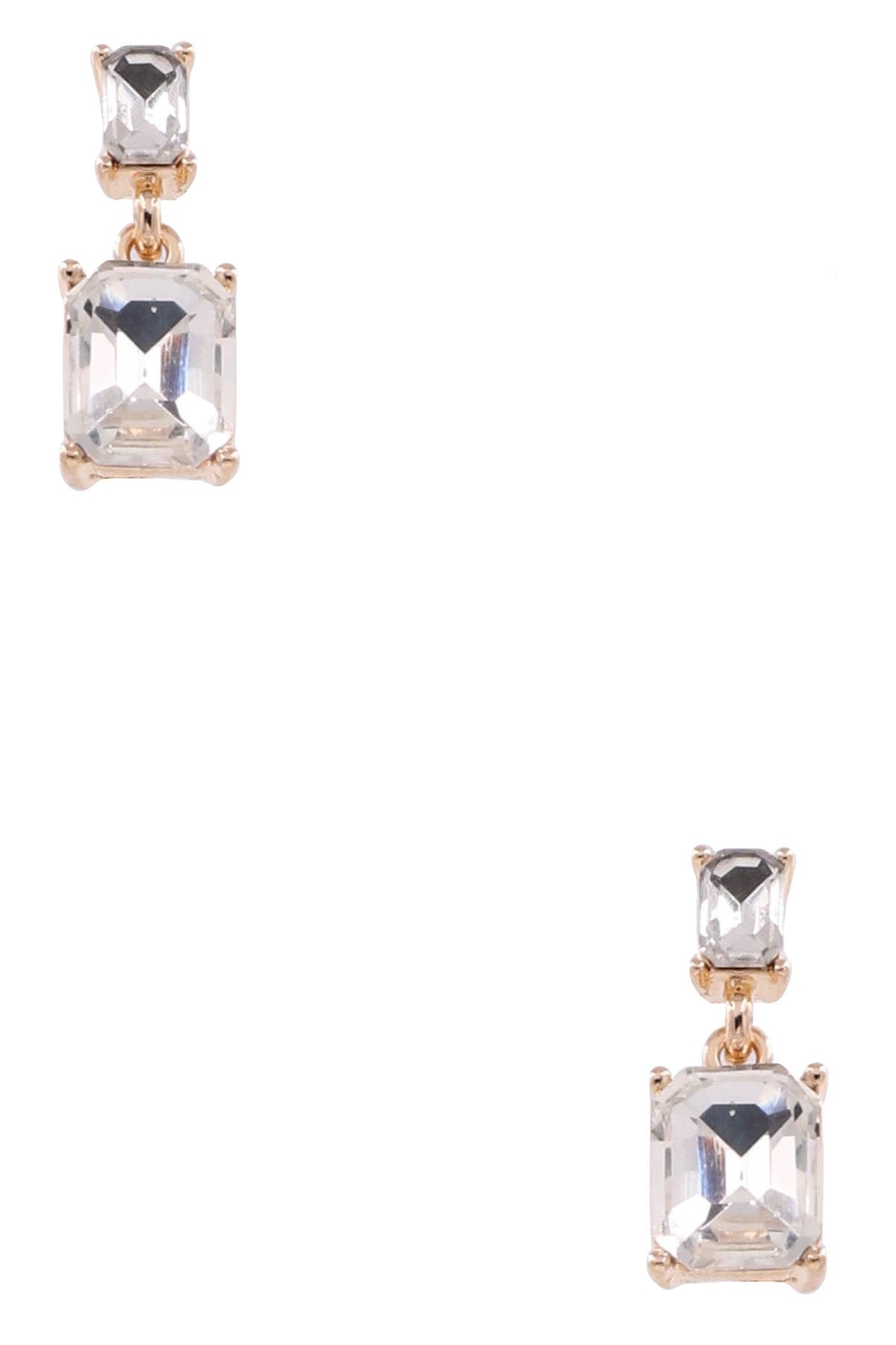 Clear Glass Jewel Rectangular Drop Earrings