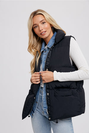 Denim Layer Puffer Vest (Black)