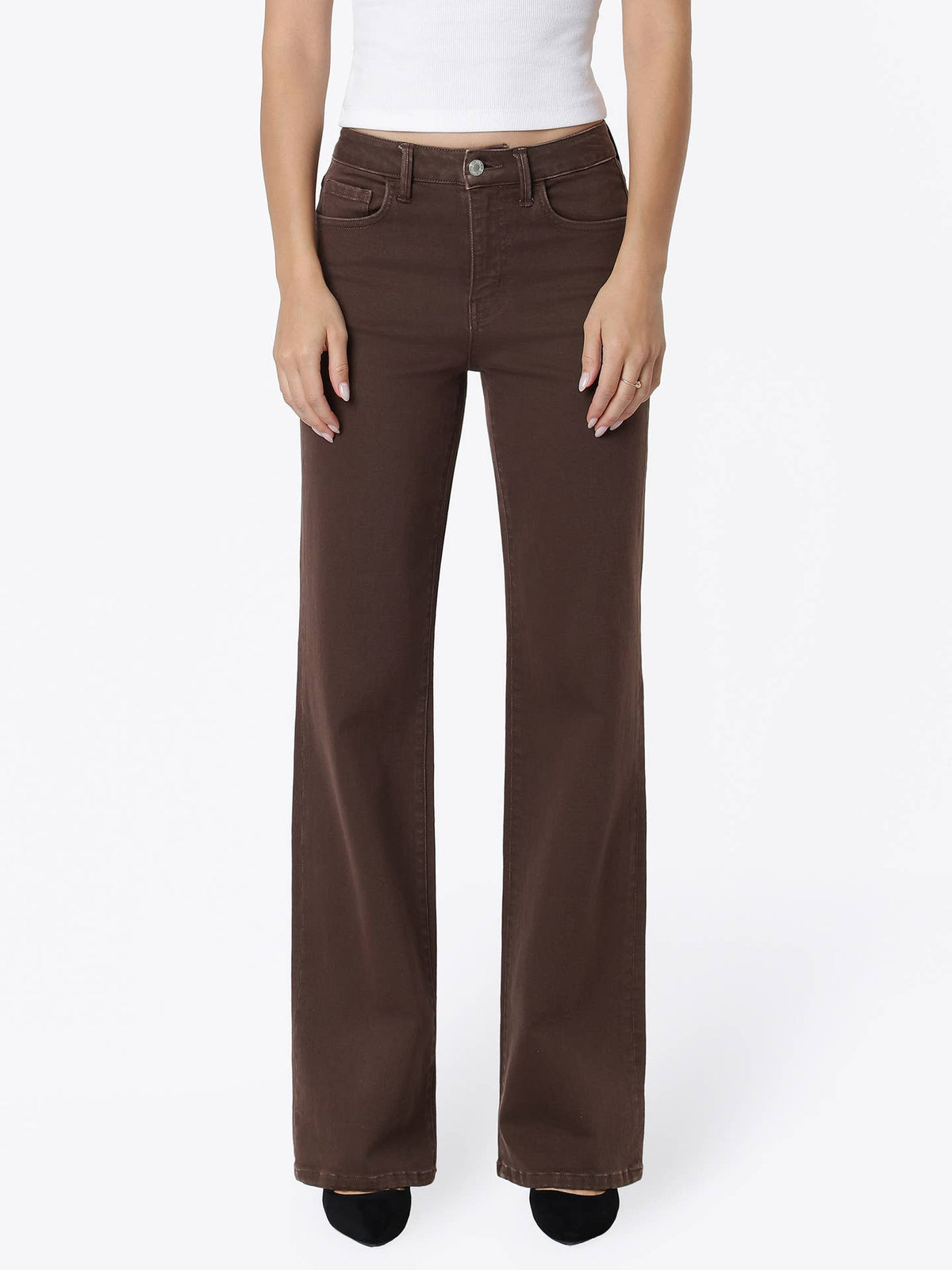 High Rise Cocoa Slim Wide Jeans