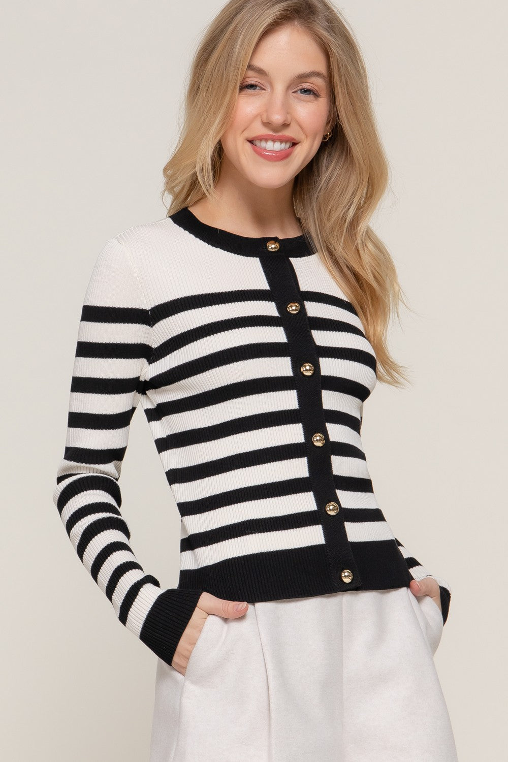 Stripe Crew Cardigan