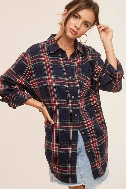 Loose Fit Button Down Soft Fabric Plaid Shirts