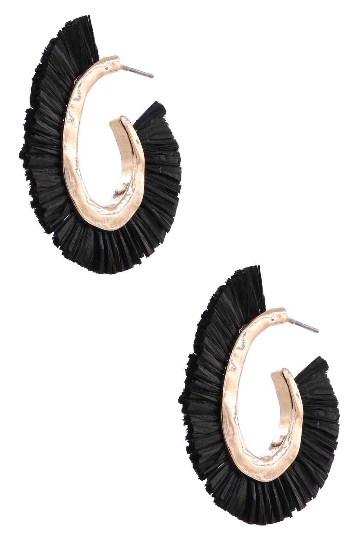 Metal Open Hoop Raffia Earrings