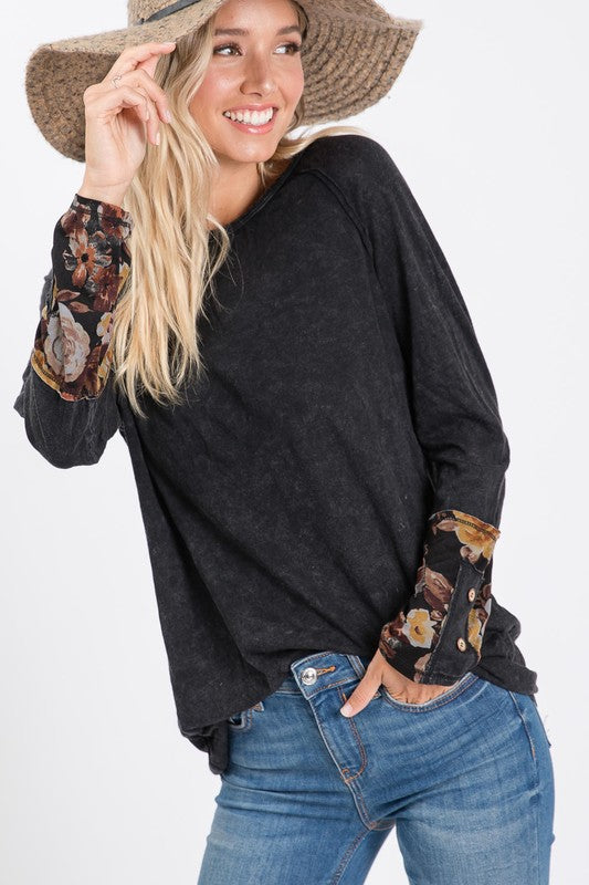 Floral Mineral Wash Top- T907