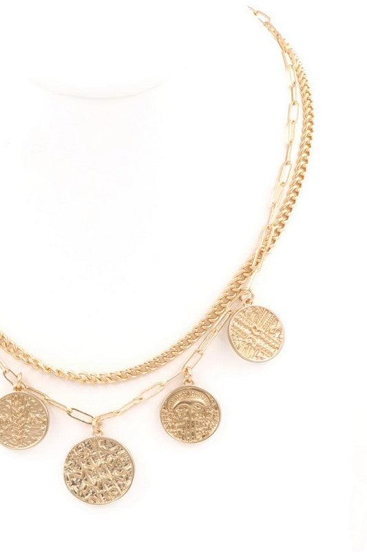 Double Layer Coin Charm Necklace