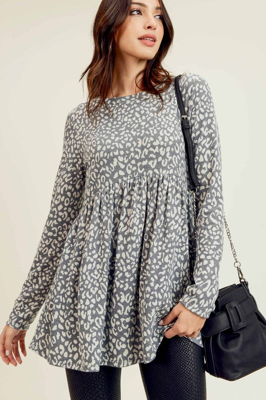 Leopard Peplum Top- T952