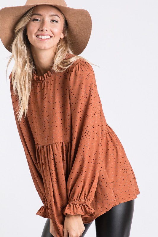 Camel Mock Neck Ruffle Top