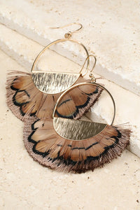 Natural Feather Dangle Earrings (Brown)