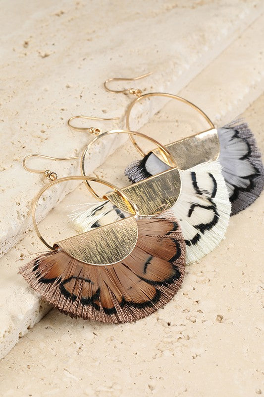 Natural Feather Dangle Earrings (Brown)