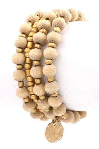 Ivory Wood Bead Bracelet Set