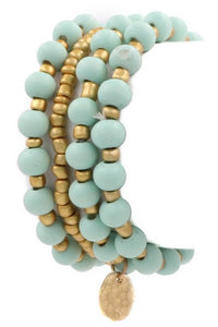 Mint Wood Bead Bracelet Set