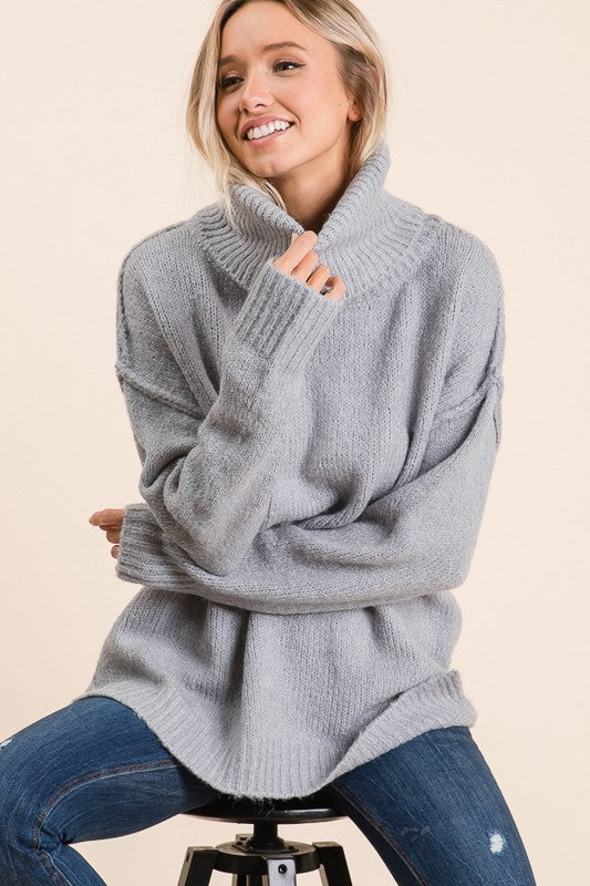 Blue Grey Chunky Oversize Sweater