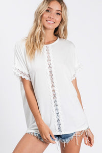 White Lace Detail Top- T1068