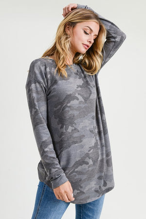 RESTOCKED! *BEST SELLER!* Charcoal Camo Top- T950