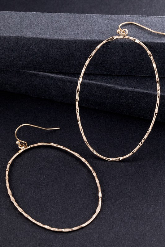 Gold Hammered Oval Earrings