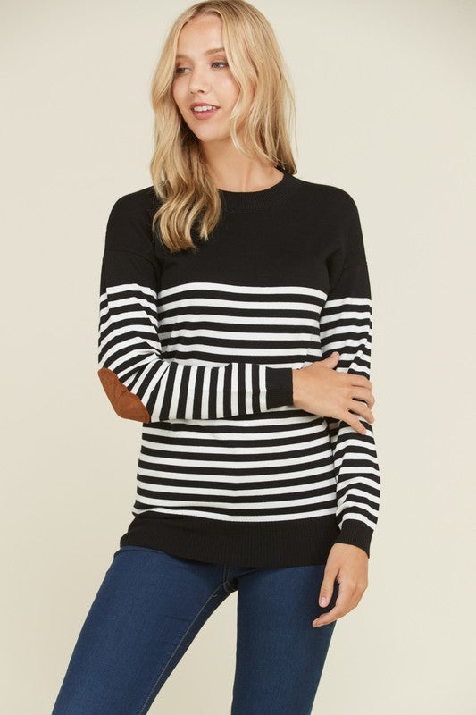 Stripe Elbow Patch Sweater