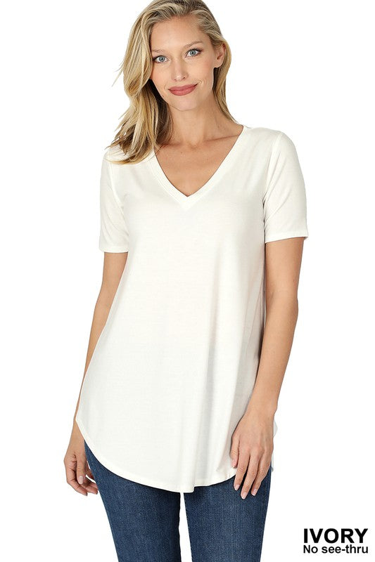 Ivory V-neck Short Sleeve Tee