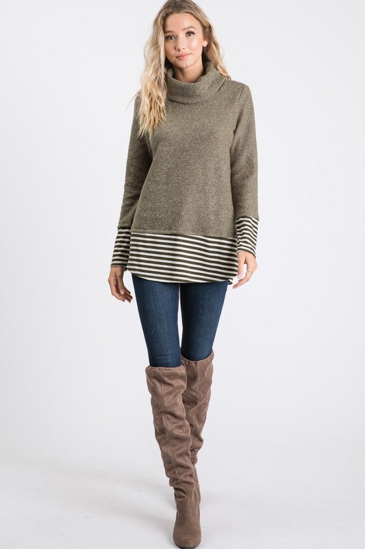 Olive Cowl Neck Sweater - T943