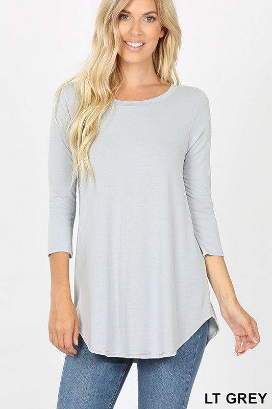 Light Grey 3/4 Sleeve Round Neck