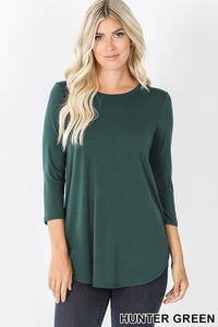 Hunter Green 3/4 Sleeve Round Neck