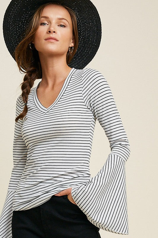 Stripe Bell Sleeve Top