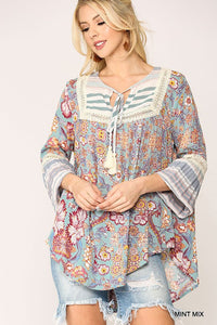 Mint Mix Peasant Top