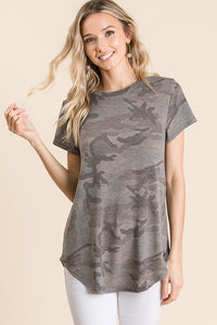 Camo Short Sleeve Knit Top
