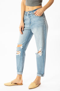 High Rise Distressed Mom Jeans (Final Sale)