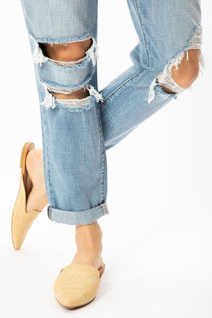 High Rise Distressed Mom Jeans (Final Sale)