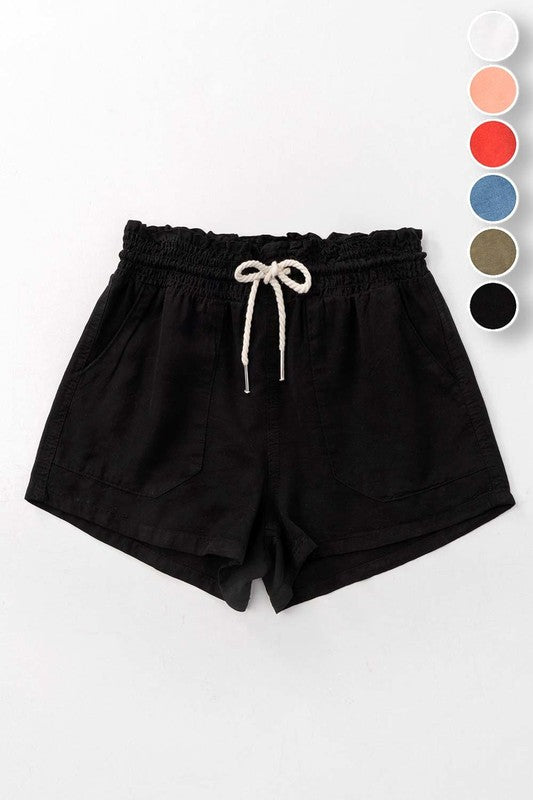 Black Drawstring Linen Shorts