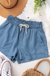 Chambray Drawstring Linen Shorts
