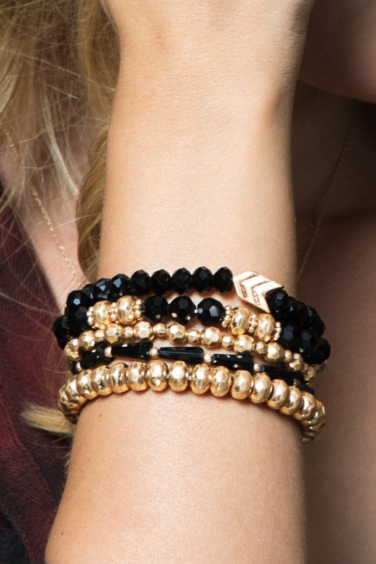 Black/Gold Bead Bracelet Set