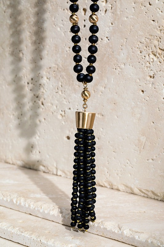 Beaded Tassel Necklace (Black)