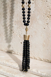 Beaded Tassel Necklace (Black)