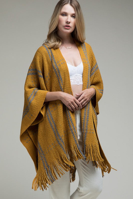 Mustard Fringe Poncho