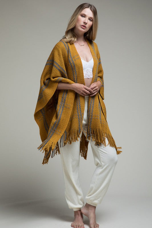 Mustard Fringe Poncho