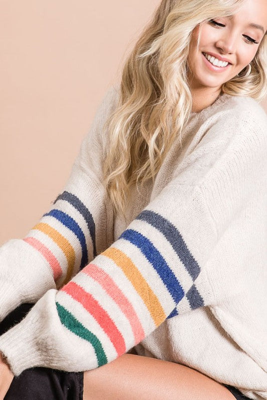 Oatmeal Multi Stripe Sweater
