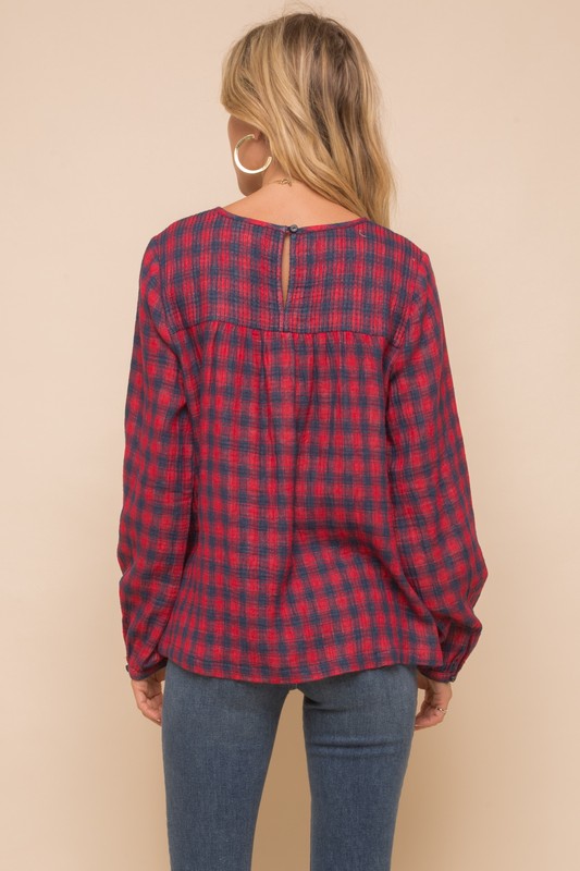 Red/Navy Gingham Blouse