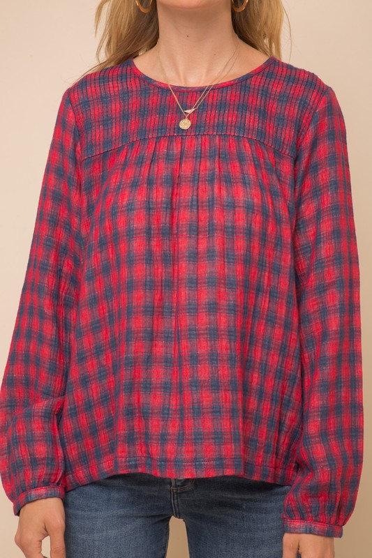 Red/Navy Gingham Blouse