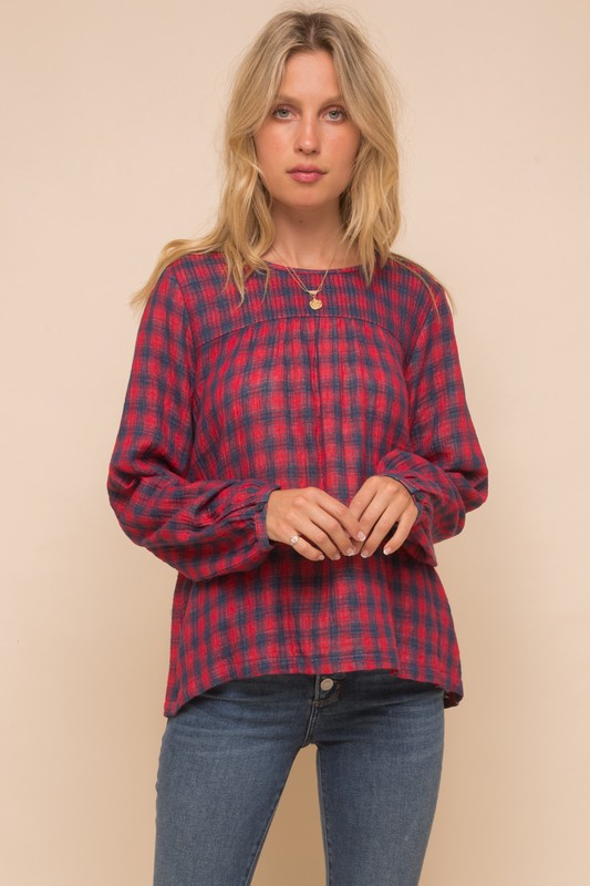 Red/Navy Gingham Blouse