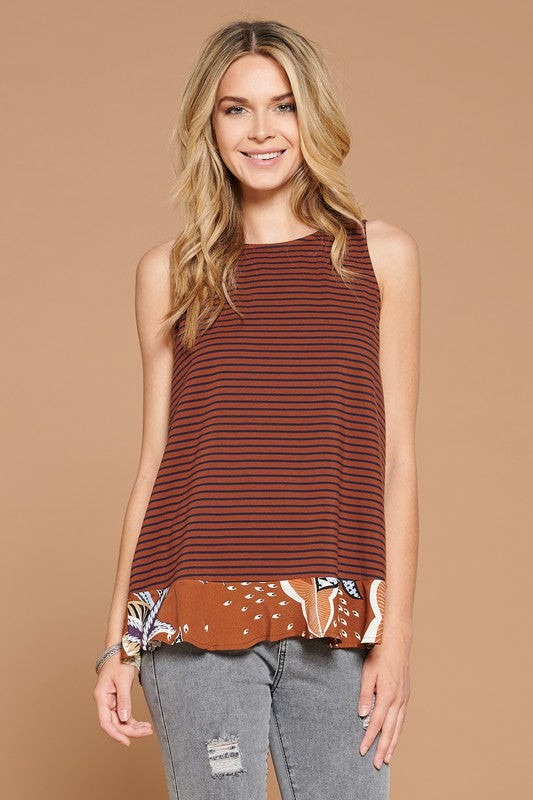 Brown Contrast Keyhole Top