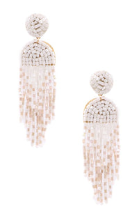 White Bead Tassel Earrings